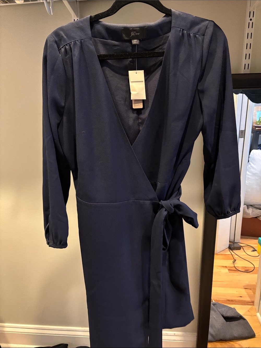 J. Crew navy wrap dress long sleeve midi